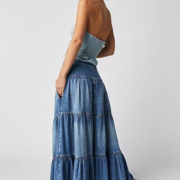 Free People Dreamweaver Denim Maxi Skirt - Picture 2 of 4